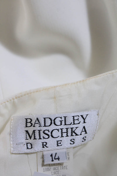 Badgley Mischka Womens Three Button V Neck Vintage Blazer Jacket White Size 14