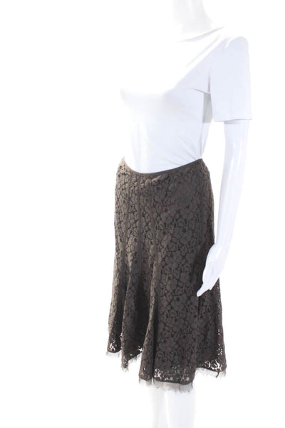 Tahari Womens Back Zip Knee Length Lace Overlay A Line Skirt Brown Size 12