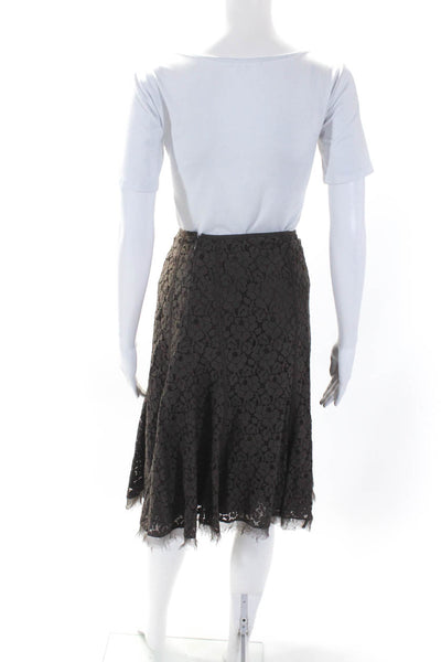 Tahari Womens Back Zip Knee Length Lace Overlay A Line Skirt Brown Size 12