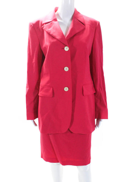 Les Copains Womens Three Button Notched Lapel Skirt Suit Pink Wool Size IT 44