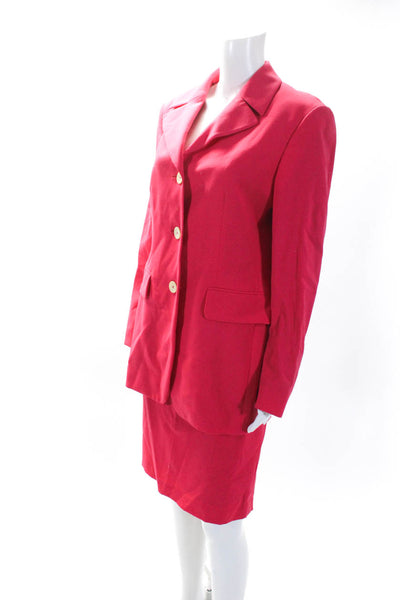 Les Copains Womens Three Button Notched Lapel Skirt Suit Pink Wool Size IT 44