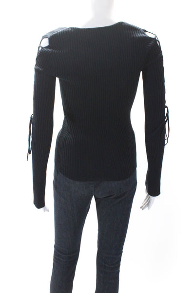 Cotton By Autumn Cashmere Womens Ribbed Knit V-Neck Top Navy Size XS