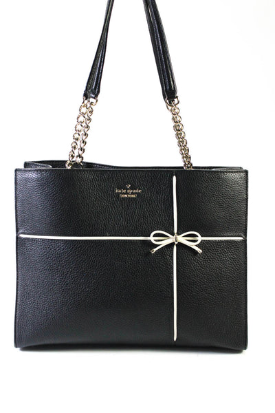 Kate Spade New York Womens Black Leather Bow Front Shoulder Bag Handbag