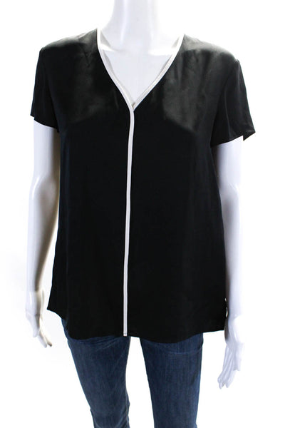 Boss Hugo Boss Womens Short Sleeve V-Neck Blouse Top Black White Size S