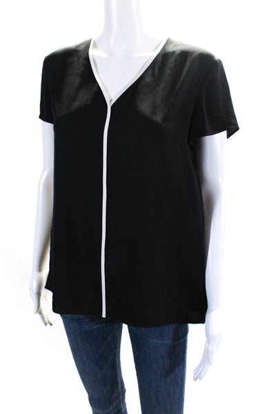 Boss Hugo Boss Womens Short Sleeve V-Neck Blouse Top Black White Size S