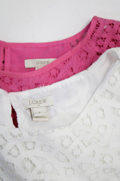 J Crew Womens Cotton Lace Overlay Short Sleeve Blouses Pink White Size 4 Lot 2