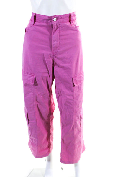 Sanctuary Womens Zipper Fly High Rise Wide Leg Cargo Pants Pink Cotton Size 31