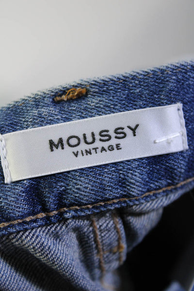 Moussy Womens Cotton Distressed Hem Light Washed Skinny Jeans Blue Size EUR26