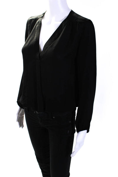 Joie Womens V Neck Long Sleeve Top Blouse Black Silk Size Extra Small