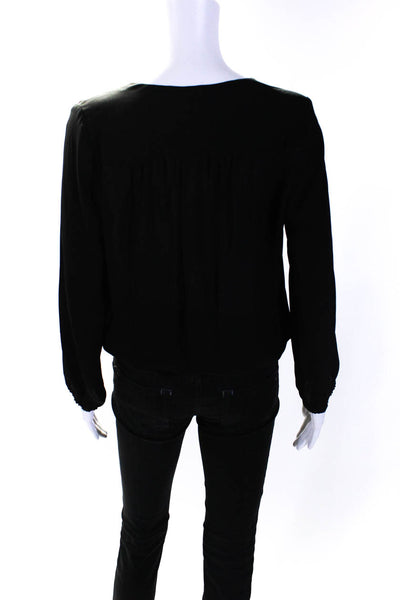 Joie Womens V Neck Long Sleeve Top Blouse Black Silk Size Extra Small