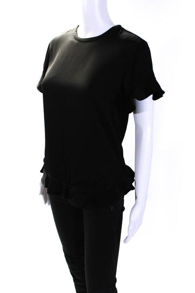 Kate Spade Womens Short Sleeve Crepe Satin Ruffle Top Blouse Black Size XS