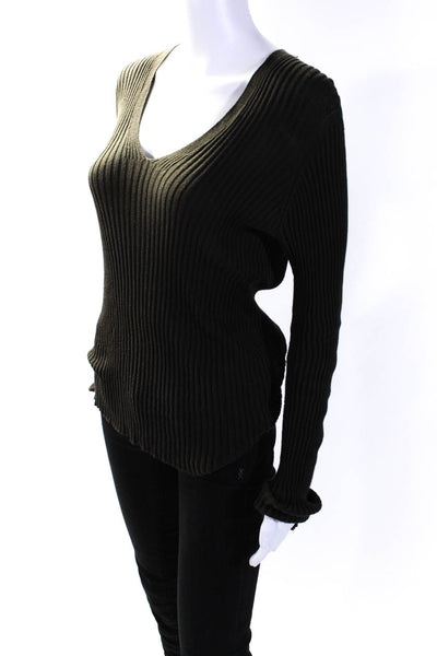 The Row Womens Ribbed V Neck Pullover Sweater Dark Olive Green Size Small