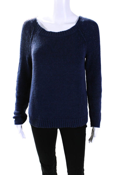Vince Womens Loose Knit Boat Neck Pullover Sweater Navy Blue CottonSize XS