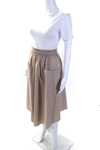 MSCH Womens Omaya Lana Elastic Waist Khaki Midi Circle Skirt Beige Size Medium