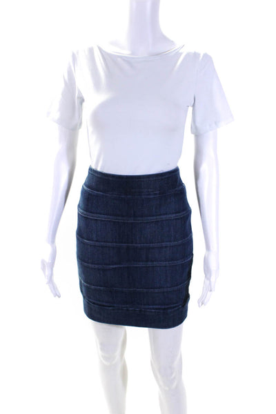 Current/Elliott Womens Banded Denim Knee Length Pencil Skirt Blue Size 1