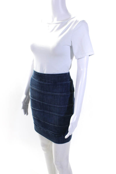 Current/Elliott Womens Banded Denim Knee Length Pencil Skirt Blue Size 1