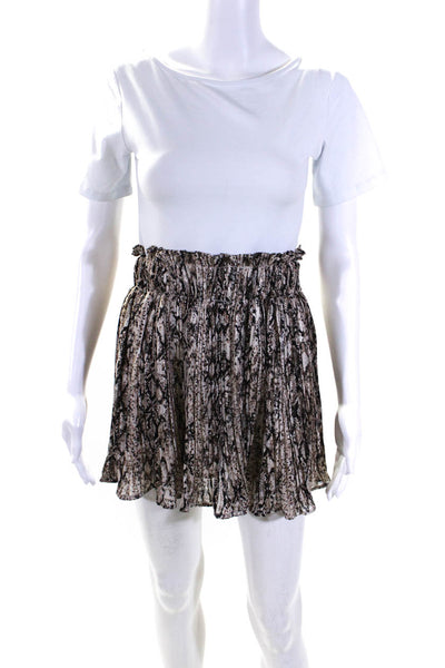 Do + Be Womens Pleated Snakeskin Print Mini Circle Skirt Beige Black Size Small