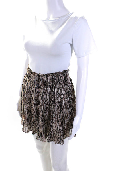 Do + Be Womens Pleated Snakeskin Print Mini Circle Skirt Beige Black Size Small