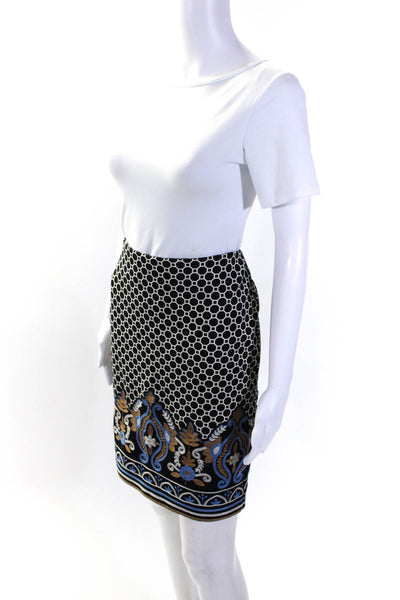 J. Mclaughlin Womens Embroidered Soutache Hem Pencil Skirt Black White Blue Sz 4