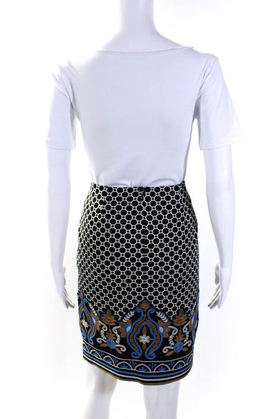 J. Mclaughlin Womens Embroidered Soutache Hem Pencil Skirt Black White Blue Sz 4