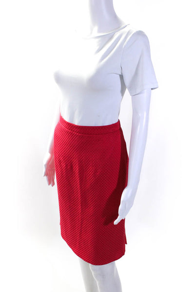 Armani Collezioni Womens Satin Check Jacquard Pleated Hem Pencil Skirt Red Sz 6