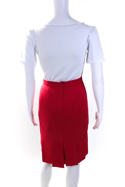 Armani Collezioni Womens Satin Check Jacquard Pleated Hem Pencil Skirt Red Sz 6