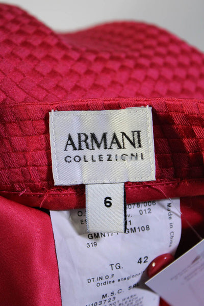 Armani Collezioni Womens Satin Check Jacquard Pleated Hem Pencil Skirt Red Sz 6