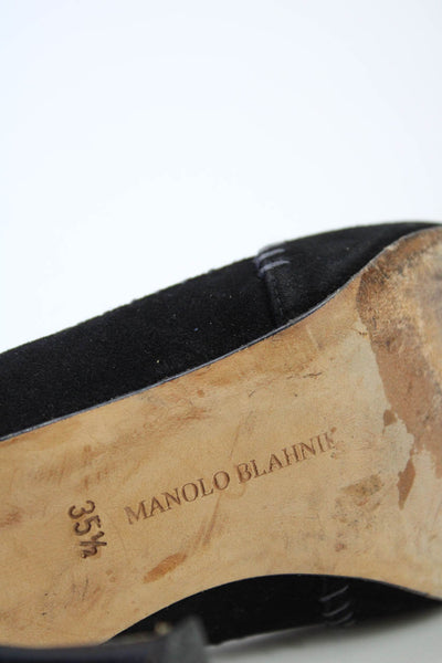Manolo Blahnik Womens Black Suede Leather Peep Toe High Heels Shoes Size 5.5