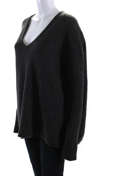 BCBGMAXAZRIA Womens Gray Wool V-Neck Long Sleeve Pullover Sweater Top Size M