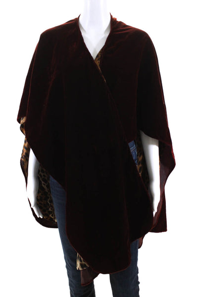 Juliana New York Womens Velour Red Silk Animal Print Lined Shawl Jacket Size OS