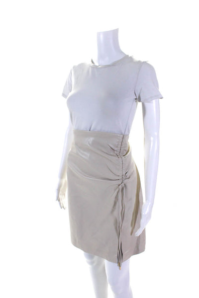 House of Harlow 1960 Womens Drawstring Ruched Faux Leather Skirt Beige Large