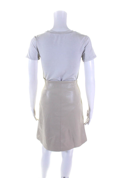 House of Harlow 1960 Womens Drawstring Ruched Faux Leather Skirt Beige Large