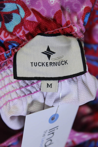 Tuckernuck Womens Off Shoulder Ruffle Floral Top Blouse Pink Red Blue Medium