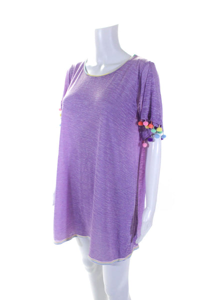 Pitusa Stephanie Gottlieb Womens Pastel Pom Pom Tee Shirt Dress Purple One Size