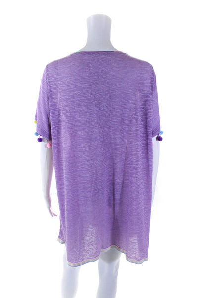 Pitusa Stephanie Gottlieb Womens Pastel Pom Pom Tee Shirt Dress Purple One Size