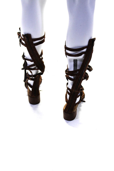 Steve Madden Womens Leather Strappy Zipped Gladiator Block Heels Brown Size 7