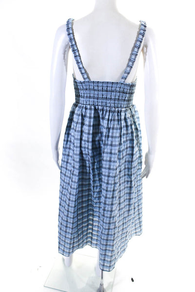 J Crew Womens Plaid Smocked Sleeveless A Line Sun Dress Blue Size Medium