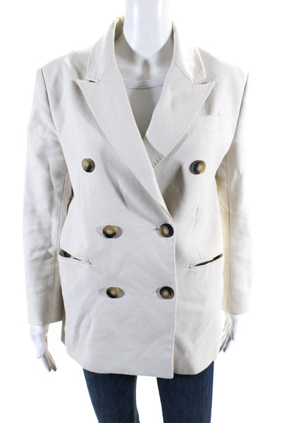 Ba&Sh Womens Cotton Lady Double Breasted Collared Blazer Jacket Beige Size S