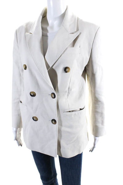 Ba&Sh Womens Cotton Lady Double Breasted Collared Blazer Jacket Beige Size S