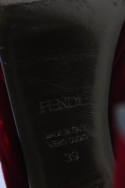 Fendi Womens Block Heel Metallic Velvet Peep Toe Slingback Pumps Red Size 39