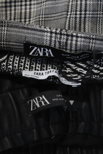 Zara Womens Faux Leather Plaid Pants Floral Print Skirt Black Size Small Lot 3