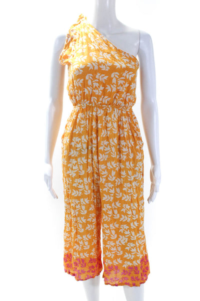 Cool Change Womens Floral Print One Shoulder Jumpsuit Yellow White Size Small