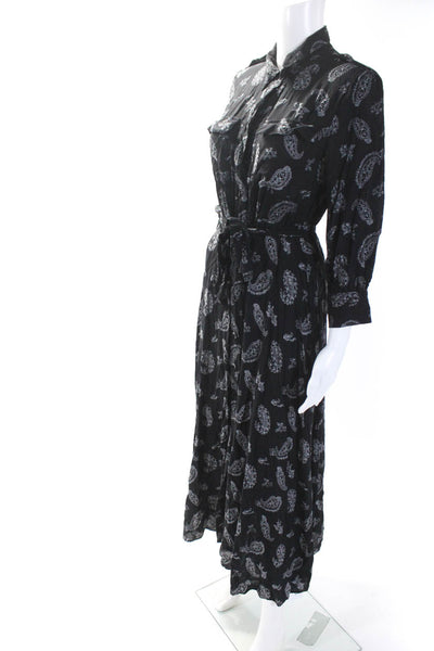 Zara Womens Paisley Print Button Down A Line Dress Black White Size Small