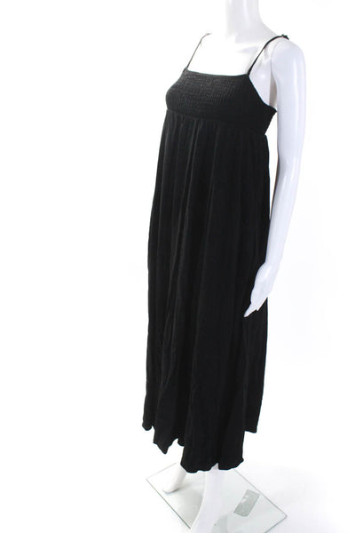 Zara Womens Linen Smocked Spaghetti Strap Sleeveless Sun Dress Black Size Small
