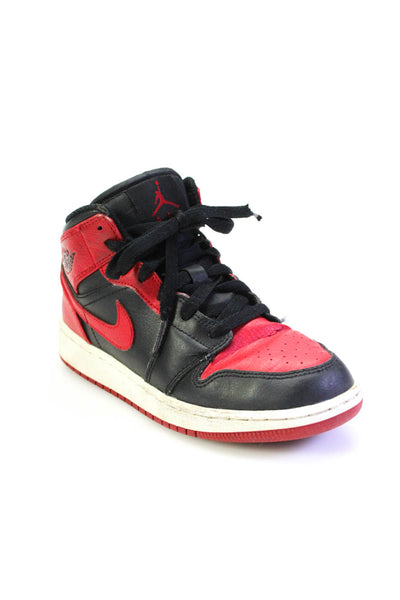 Nike Childrens Boys High Top Air Jordan 1 Mid Banned Sneakers Red Black Size 3.5