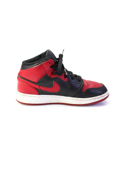 Nike Childrens Boys High Top Air Jordan 1 Mid Banned Sneakers Red Black Size 3.5