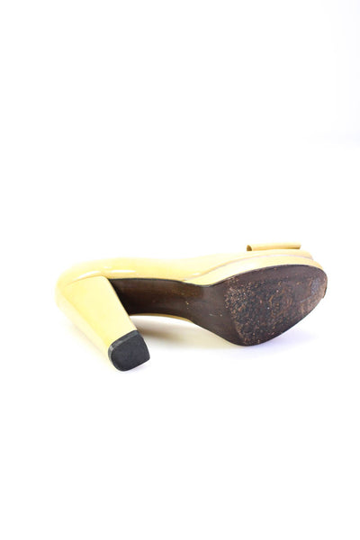 Stuart Weitzman Women's Open Toe Bow Slip-On Patent Leather Shoe Yellow Size 5