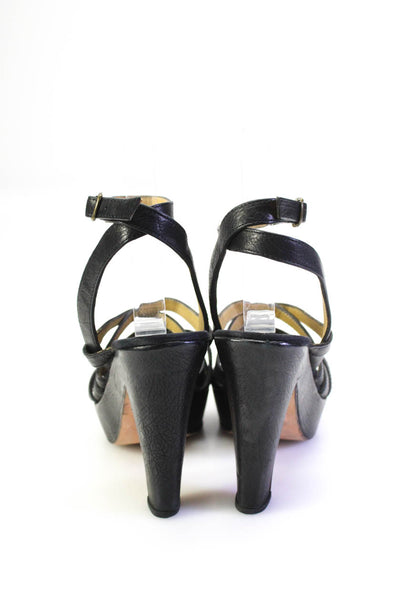 Lanvin Women's Open Toe Strappy Cone Heels Ankle Buckle Sandals Black Size 5
