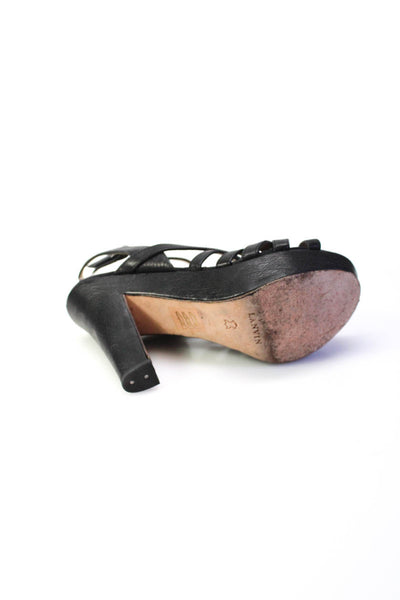 Lanvin Women's Open Toe Strappy Cone Heels Ankle Buckle Sandals Black Size 5