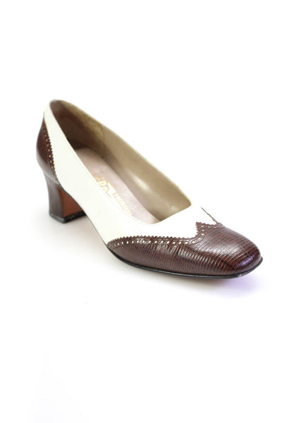 Salvatore Ferragamo Women's Slip-On Black Heels Leather Pups Brown Size 6
